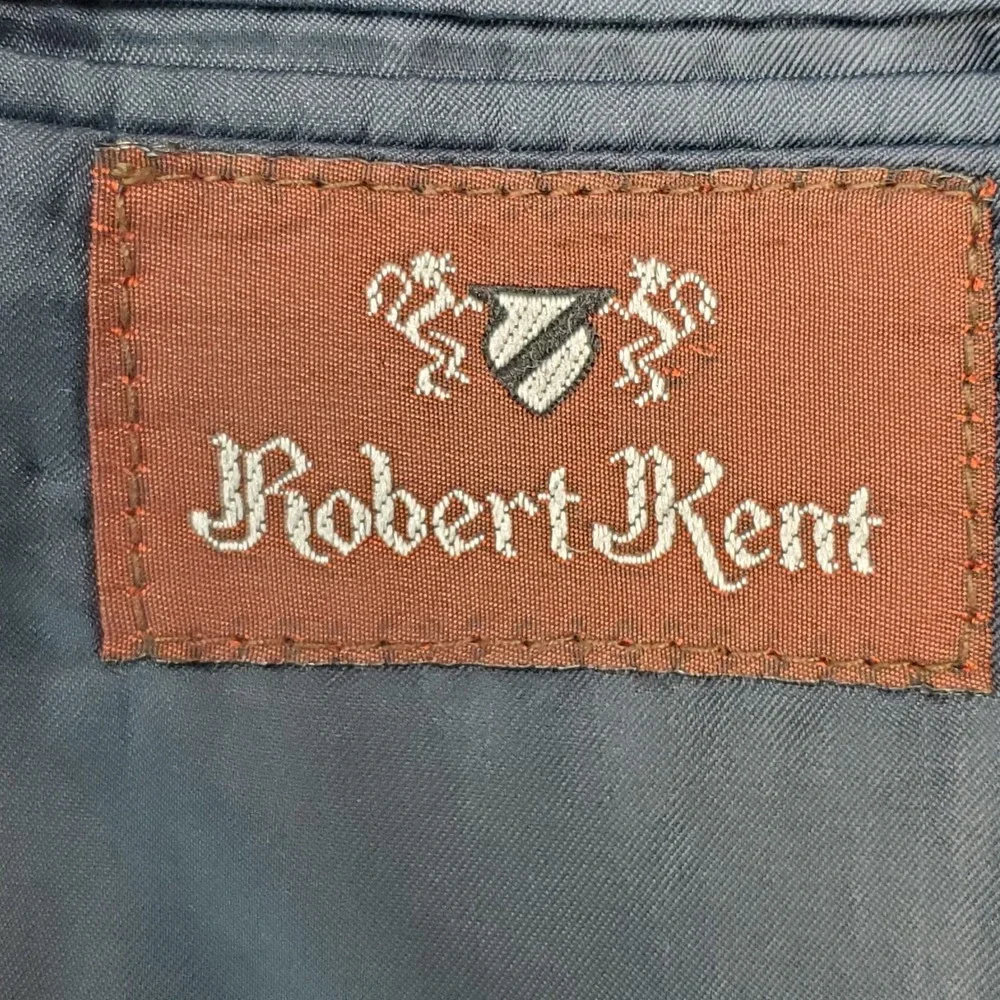 Robert Kent Mens Navy Blue Gold Crest Button Wool Blend Blazer 48R Quiet Luxury